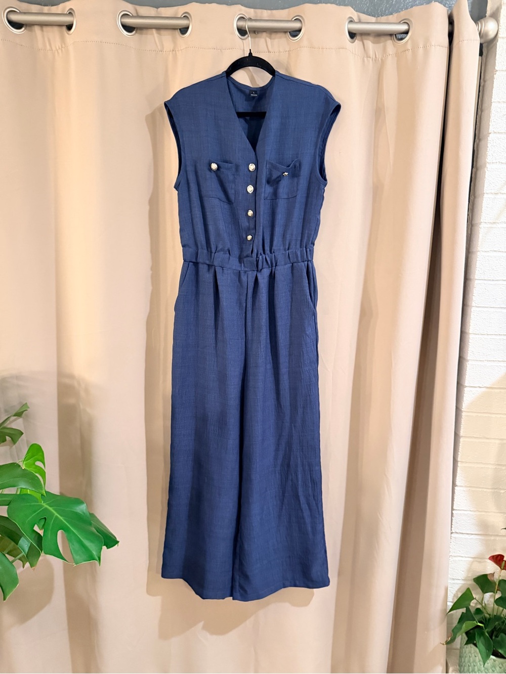 SHEIN Navy Blue Button-Front Jumpsuit